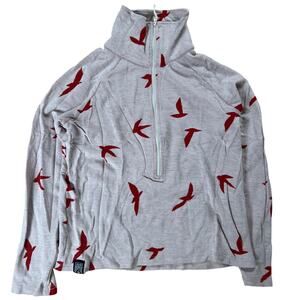 Oiselle Wazzie Wool Jacquard Small Bird Quarter Zip Pink Base Layer